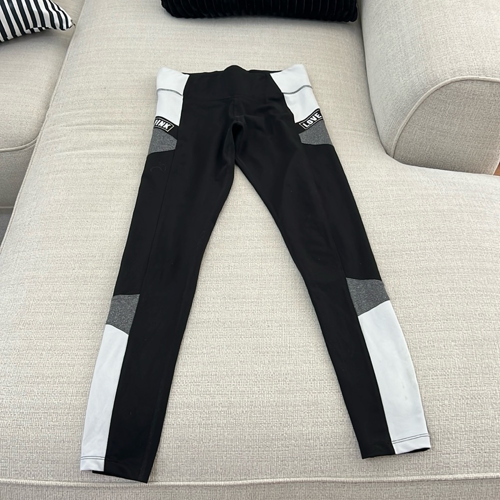 PINK by Victoria’s Secret Black Ultimate leggings with white and gray accents.